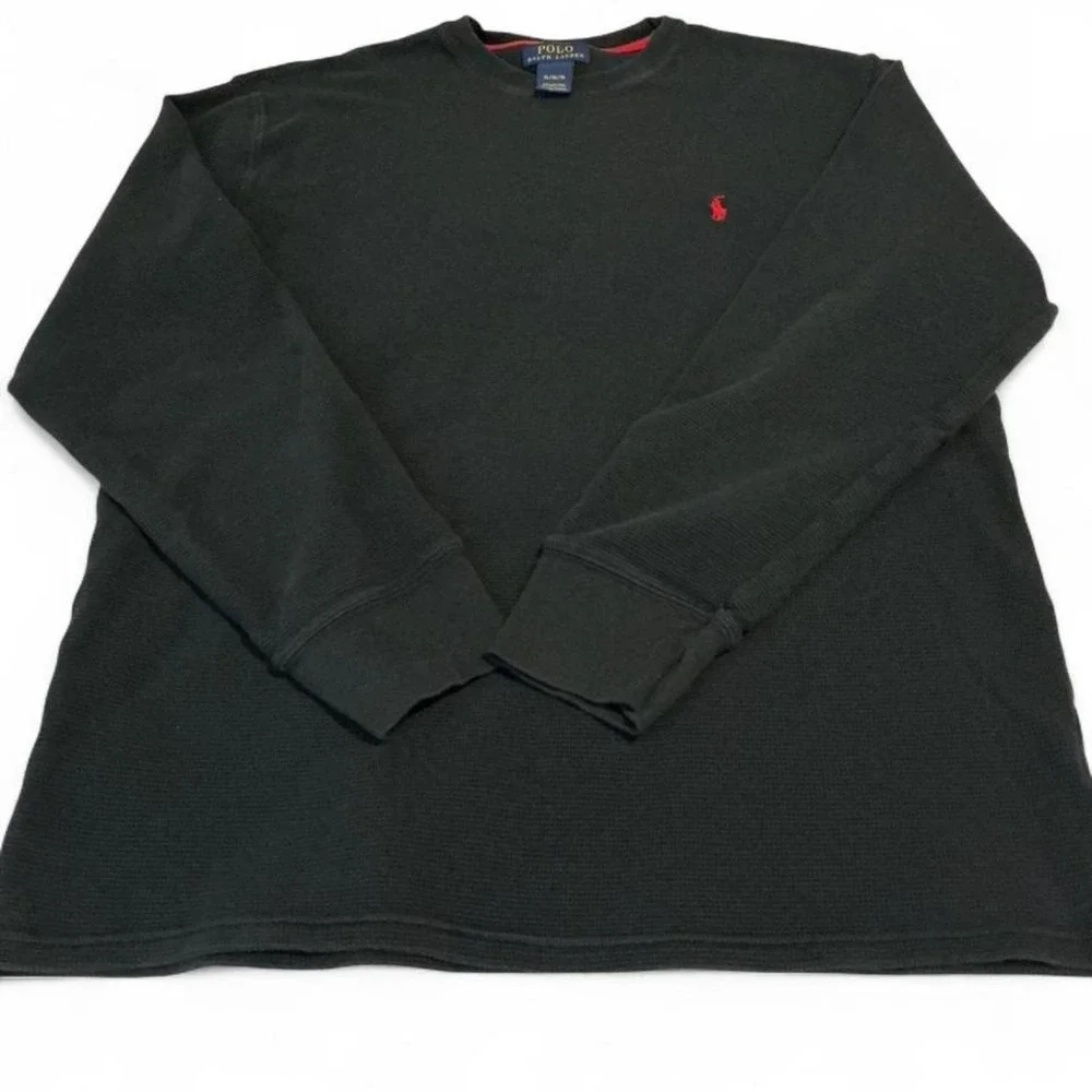 Polo Ralph Lauren Waffle Knit Long Sleeve Shirt Black Red‎ Pony Logo Men L